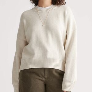 Quince Organic Cotton Boyfriend Crew Neck Sweater Speckled Beige Relaxed Size XL